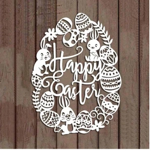 Happy Easter Egg w/ Bunny Rabbits Decorated Eggs Flower Metal Dies Standard Thin - Picture 1 of 2