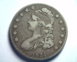 1834 BUST HALF DOLLAR O.119 RARITY 3 VERY FINE VF NICE ORIGINAL COIN BOBS COINS - Picture 1 of 2