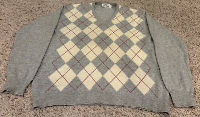 Vintage Lyle & Scott Argyle Cashmere Sweater Gray/White Mens Size 48 XL Pullover Foto 1 de 3