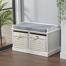 2 Wicker Baskets Storage Shoe Bench Hallway Entryway Bench Seat Window Stool