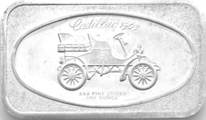 Cadillac 1903 1 oz. Barra de plata .999 espalda en blanco - Imagen 1 de 2