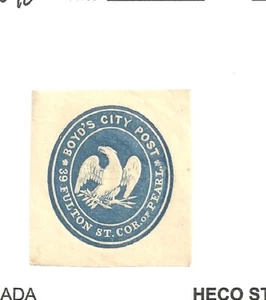 US Boyds City Post, 20 LU 10, uncanceled cut square, 1864, reprint - Picture 1 of 2