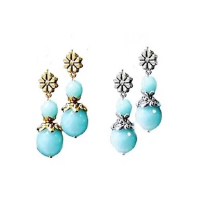 Earrings Aquamarine and daisy flower drop, choose clip on or pierced - Picture 1 of 3