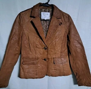 Chaqueta de cuero genuino marrón azul marino antiguo para mujer talla pequeña - Imagen 1 de 7