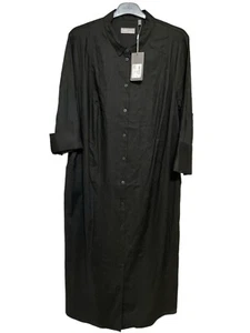 Ulla Popken Womens Dress 20/22 Black Long A- Line Button Stretch Linen Blend NWT - Picture 1 of 9