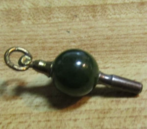 VTG JADE/JADEITE &BRAS POCKET WATCH WINDING KEY 1 1/4" L SOME MARBLING NICE LOOK - Picture 1 of 6