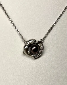 Purple Tahitian Natural Pearl Sterling Silver 925  Diamond Necklace, 18 In Long - Picture 1 of 12