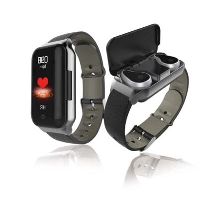 2 in 1 Wireless Smart Bracelet bluetooth 5.0 Watch With TWS Earphone Heart Rate - Image 1 of 4