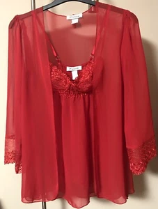The Escante Collection Babydoll Sexy Sheer 2 Piece Lingerie Nightie Red Medium - Picture 1 of 10