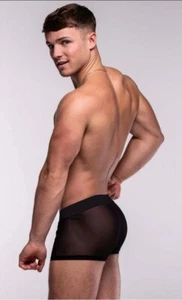 Neu Karton Herrenbekleidung Intim Mesh Hipster Trunks, schwarz, Medium - Bild 1 von 4