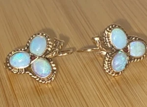 Exquisite 14K Clover Shape Fire Opals Earrings Hungarian Hallmark 0.67” X 0.51” - Picture 1 of 10