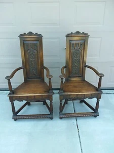 Pair Of Antique 1800's hand Carved Wooden Throne Chairs - Picture 1 of 10