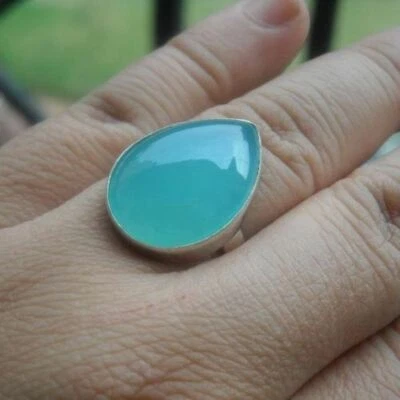 Aqua Chalcedony 925 Sterling Silver Christmas Gift Ring Jewelry  All Size CK-66 - Image 1 of 3