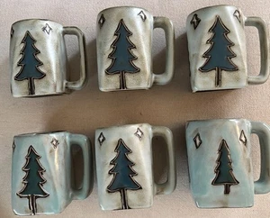 Artist Maya hand pottered and painted   6 mugs with tree design  Tea Coffee - Picture 1 of 8