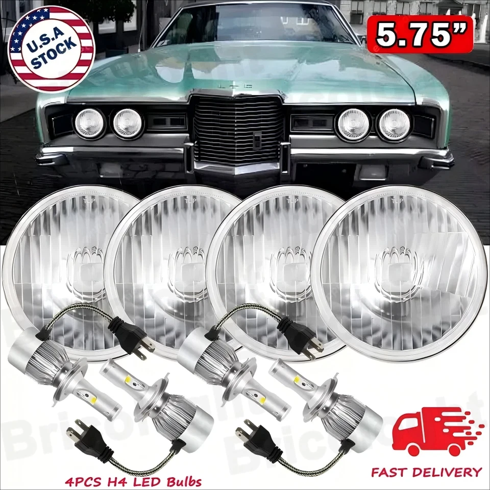 Faros LED redondos Halo DRL haz alto/bajo 4 piezas 5 3/4 5,75" para Ford LTD 1965-1978 Foto 1 de 4
