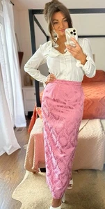 Vintage rosa Brokat Meerjungfrau Maxirock Größe Large - Bild 1 von 4