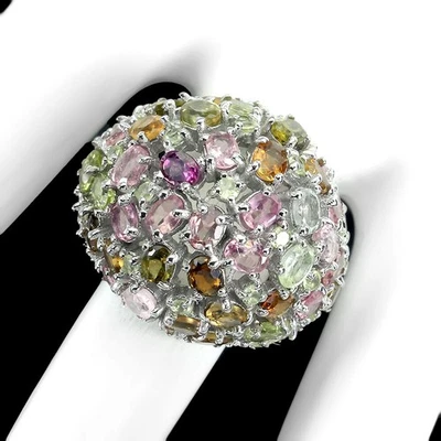 Anello in argento sterling 925 ovale tormalina peridoto gemma gioielli 7,5 - Immagine 1 di 4