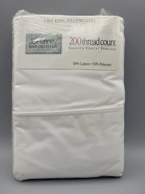 NOS JC Penney Home Collection Cool White Percale 200 TC - 2 King Pillowcases - Image 1 of 4