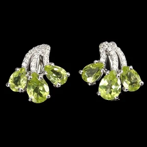 925 Sterling Silver Earrings Pear Peridot 7x5mm Simulated Cz Gemstone Jewelry - Picture 1 of 10