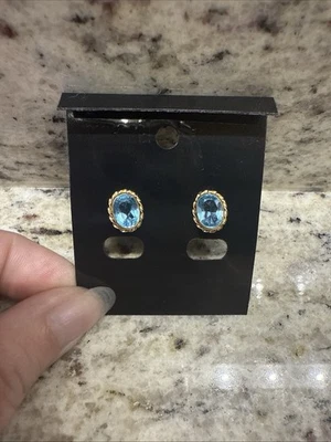 Pendientes antiguos aguamarina ovalados oro 14k Foto 1 de 3