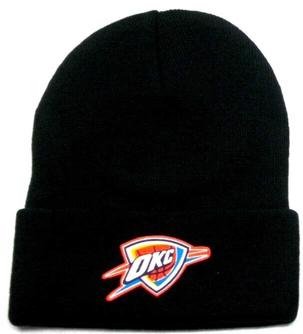 Oklahoma City Thunder flat cotton logo on Blk beanie  cap hat. SEE DETAILS! - Image 1 of 1