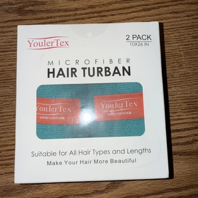 Youlertex Microfiber Hair Turban 2 Pack 10x26 Inches Sealed All Hair Types - New - Image 1 of 4
