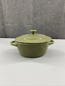 Signature Mini Oval Cocotte Casserole Dish with Lid Stoneware Green 6x4x2” VTG - Picture 1 of 7