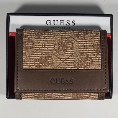 Guess Los Angeles Men's Trifold Brown Stitch Leather Wallet Passcase 31GO110049 - Image 1 of 4