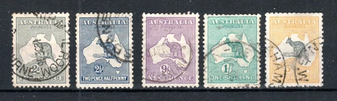 Australia 1915 Kangaroo values to 5s SG 24-30 (less SG 26 and 29) FU CDS Cover