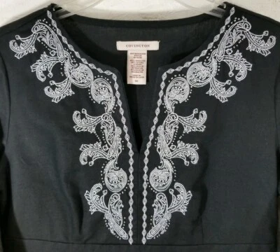 COVINGTON Blouse Shirt Top Black White Embroidered 3/4 Sleeve Womens Small - Image 1 of 4