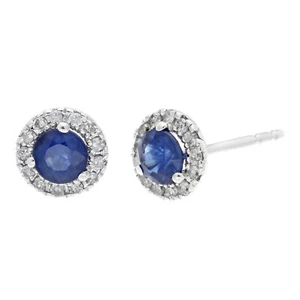 .60 Ct Round Blue Sapphire Diamond 925 Sterling Silver Stud Birthstone Earrings - Picture 1 of 6