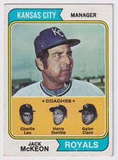 1974 TOPPS JACK MCKEON/CHARLIE LAU/GALEN CISCO/HARRY DUNLOP KANSAS CITY ROYALS