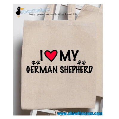 SHIOWTHECROW.COM "I Love My German Shepherd" 100% Premium Cotton Tote Gift Shoppers Bag