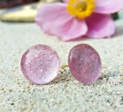 Ohrstecker Cabochon Rosa Glitzer Pink Silber Handgemacht Ohrring Rot 04 - Bild 1 von 4