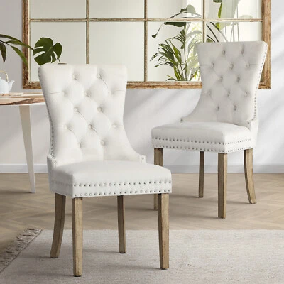 Oikiture 2x Velvet Dining Chairs Upholstered French Provincial Tufted Beige - image 1 of 4
