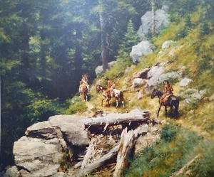 Howard Terpning giclee canvas called TRAIL IN THE BITTER ROOTS Free Ship - Picture 1 of 6