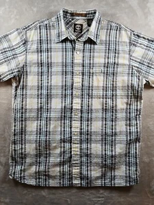 Timberland Men's Short Sleeve Button Up Plaid Shirt Size Large Pocket Logo - Picture 1 of 8