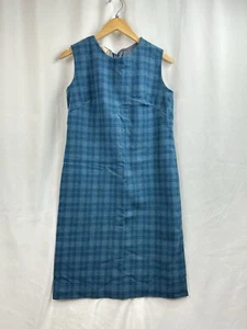 Vintage Pendleton Wool Teal Plaid Sleeveless Sheath Mini Dress Jumper Small - Picture 1 of 11