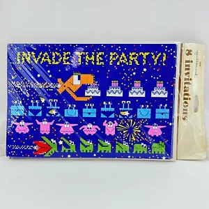 Vintage Hallmark "Invade the Party" 8 bit Video Game Party Invitations Pack of 8 - Picture 1 of 4