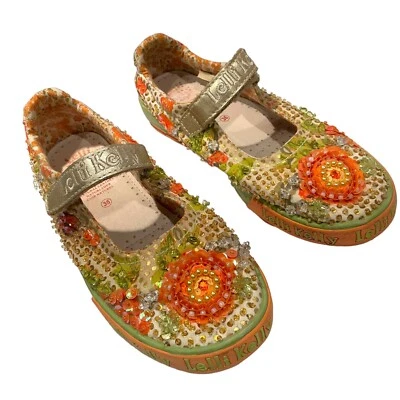 Zapatos Lelli Kelly Boutique Mary Janes con Correa con Cuentas Niñas 35 Naranja Verde Floral Foto 1 de 4