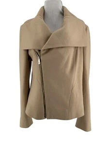Ann Taylor Women's Camel Brown Asymmetrical Zip Wool Blend Moto Jacket Size 10 - Picture 1 of 10