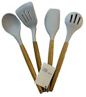 John Lewis 4pc Silicone Utensil Kitchen Bamboo Handle Spoon Tool Baking Spatula