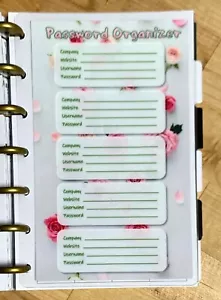 Passwort Organizer zweiseitige Armaturenbrett-Einsatz zur Verwendung mit MINI Happy Planner - - Bild 1 von 3