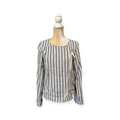 Michael Stars Linen Stripe Moto Jacket Size L Large Blue and White - Image 1 of 4