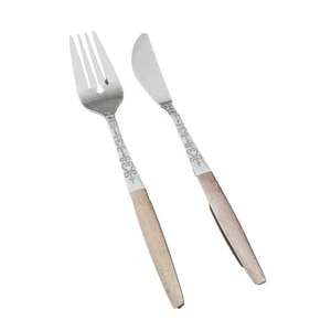 Vintage Interpur Knife & Fork Set CANOE HEARTS Stainless Flatware JAPAN - Picture 1 of 9