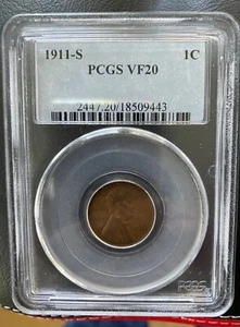 Semi-Key 1911-S Lincoln Cent PCGS VF 20 - Picture 1 of 4