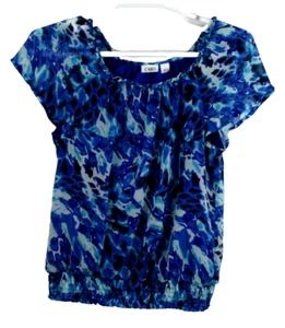 Blusa Top Cato Mangas Cortas Cortas Azul Floral Cuello Trenzado Volantes Para Mujer L - Imagen 1 de 5
