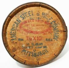 AMERICAN STEEL WIRE CO VINT STAVED WOOD BARREL W/STAMPED INK & WIRE PITTSBURG PA