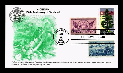2246 22c Stamp (1987) THE MICHIGAN STATE 150 FDC BY THE KMC VENTURE CACHETS ! - Image 1 of 2