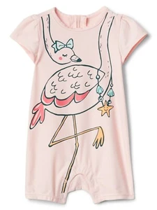 Baby Gap Girl's Flamingo Graphic Shorty Rashguard One Piece Swim Suit NWT 0-6 M - Picture 1 of 5
